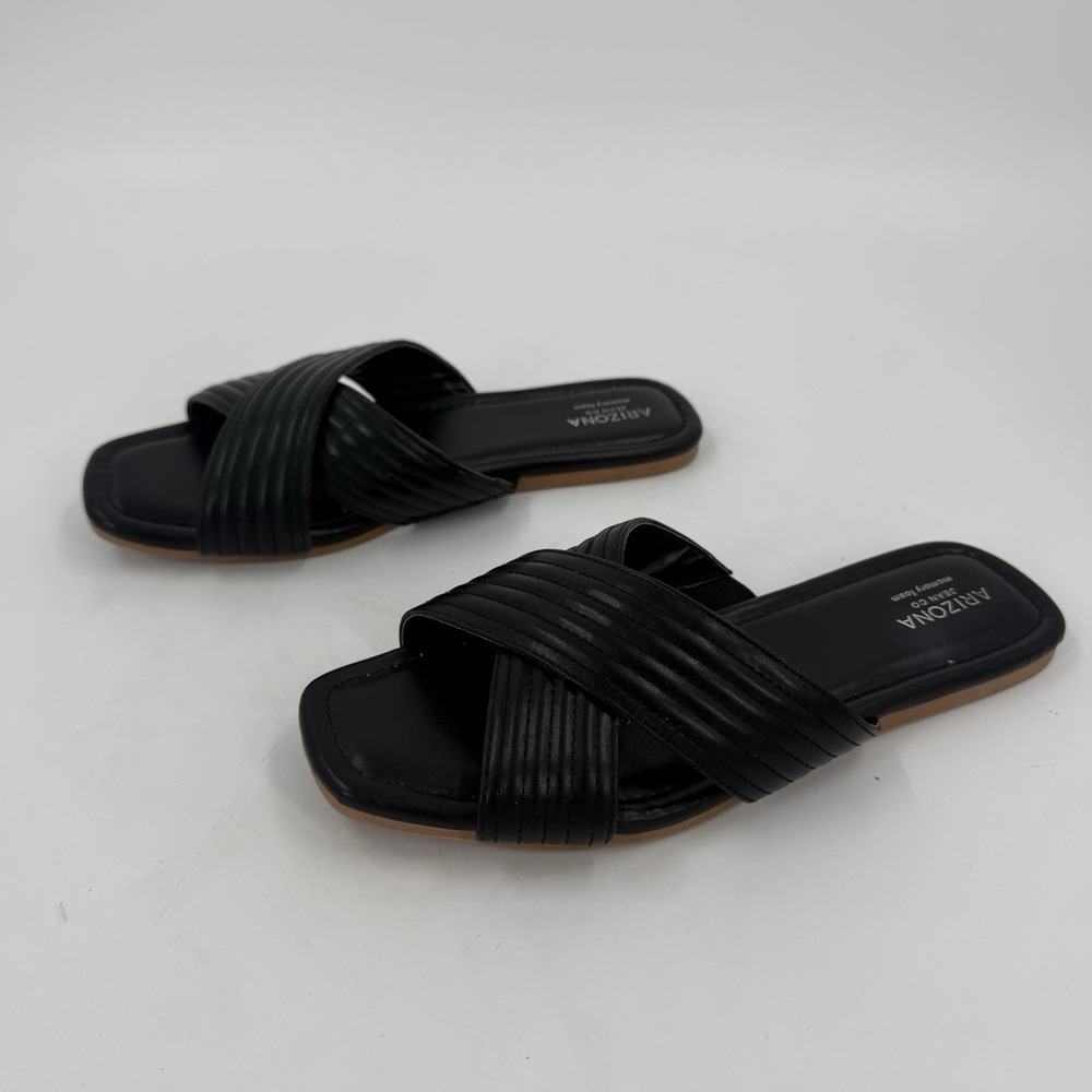 Arizona Jean Co Women's 8.5 Black Criss Cross Memory Foam Slide Sandals